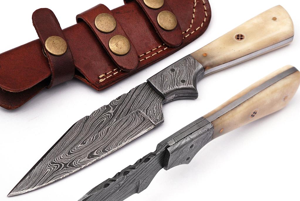 Full Tang Drop Point Damascus Steel Fixed Blade Hunting Knife W/ Sheath - AnyTime Blades