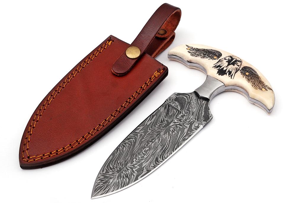 Full Tang Push Dagger Damascus Steel Hunting Knife W/ Sheath - AnyTime Blades