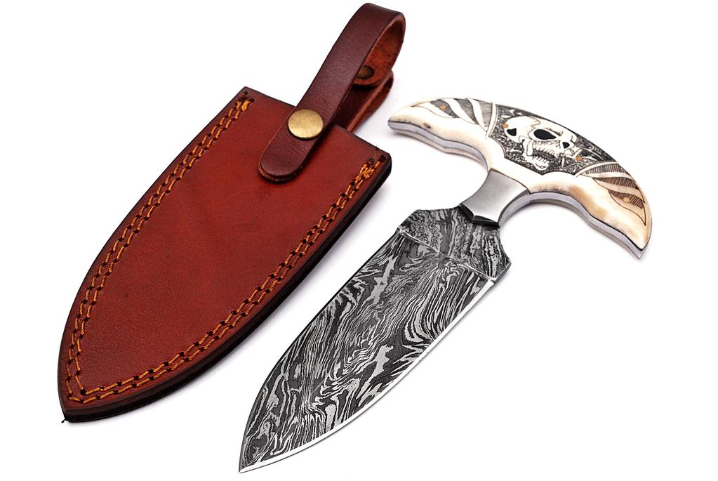 Full Tang Push Dagger Damascus Steel Hunting Knife W/ Sheath - AnyTime Blades