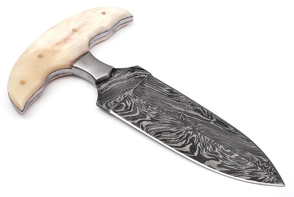 Full Tang Push Dagger Damascus Steel Hunting Knife W/ Sheath - AnyTime Blades