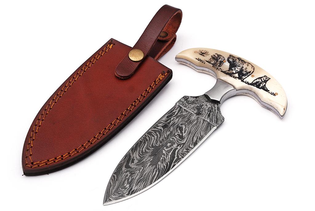 Full Tang Push Dagger Damascus Steel Hunting Knife W/ Sheath - AnyTime Blades