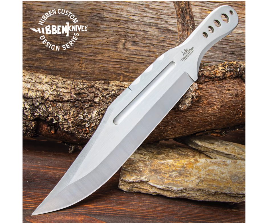 15" Hibben® III Throwing Knife With Black Sheath - One-Piece 3Cr13 Stainless Steel, Clip Point, Through Holes - AnyTime Blades