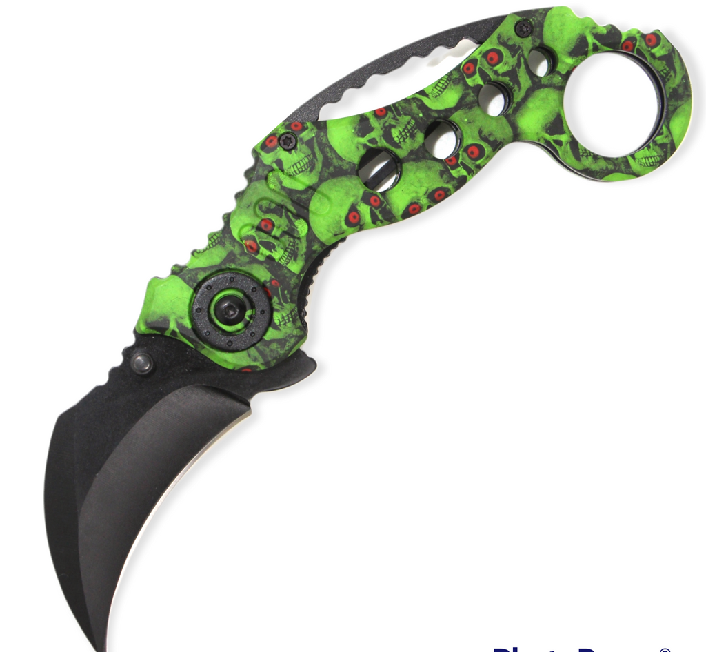 7.5" Assisted Opening Karambit Folding Pocket Knife Skulls