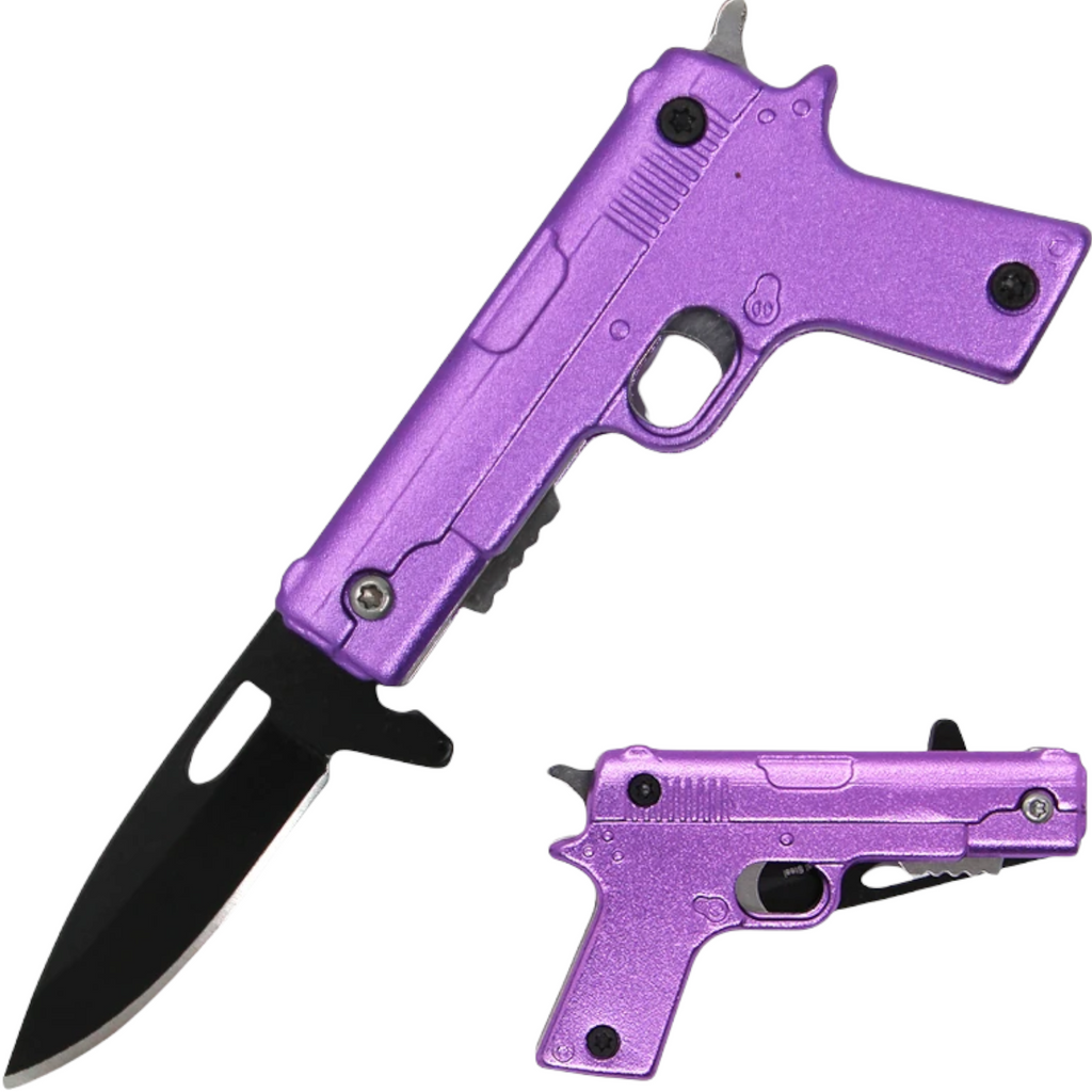 Tiger-USA MINI Pistol Spring Action Assisted Knife - Purple - AnyTime Blades