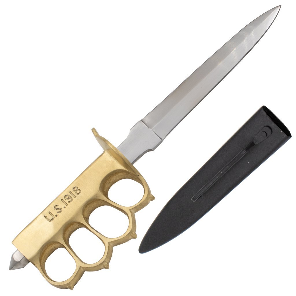11" U.S. 1918 Brass Handle Trench Knife with Carbon Steel Blade - AnyTime Blades