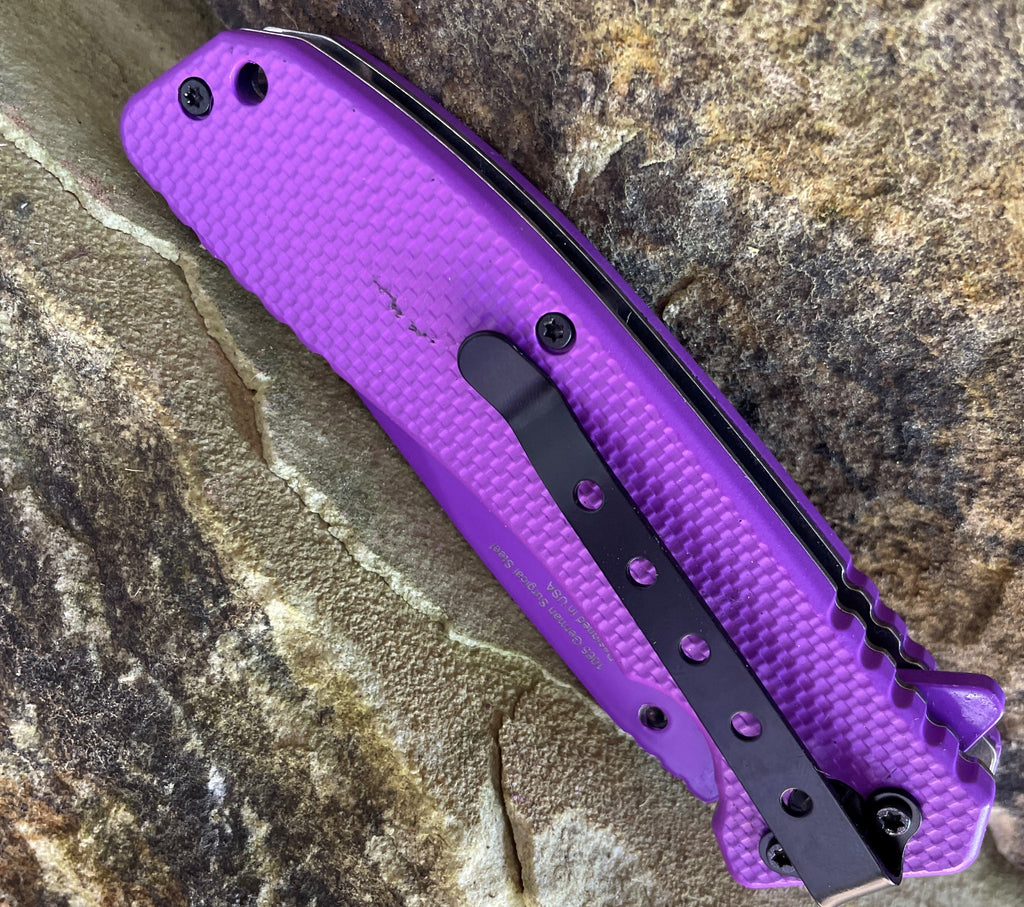 Tiger USA SJ-1016-PP Spring Assisted Knife - Purple - AnyTime Blades