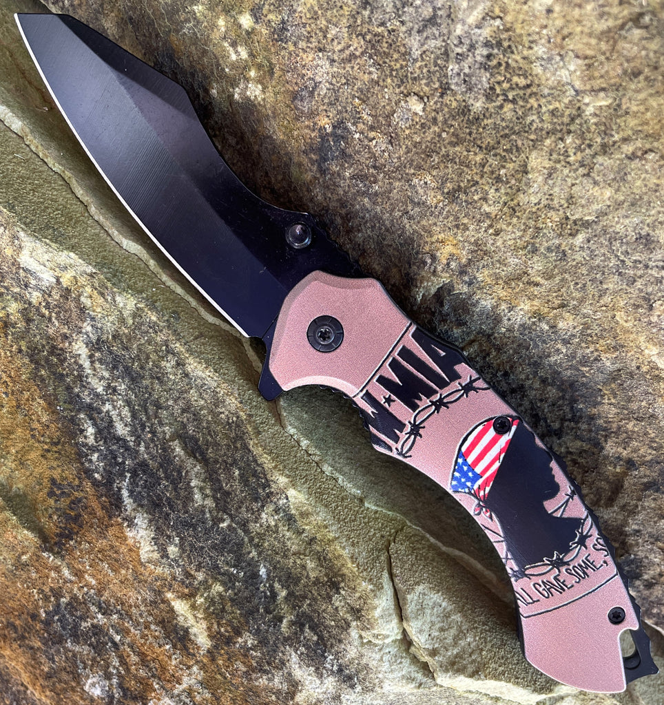 Prisoner of War POW MIA American Flag Combat Spring Assisted Knife - Tan SJ-1023-PM-A - AnyTime Blades