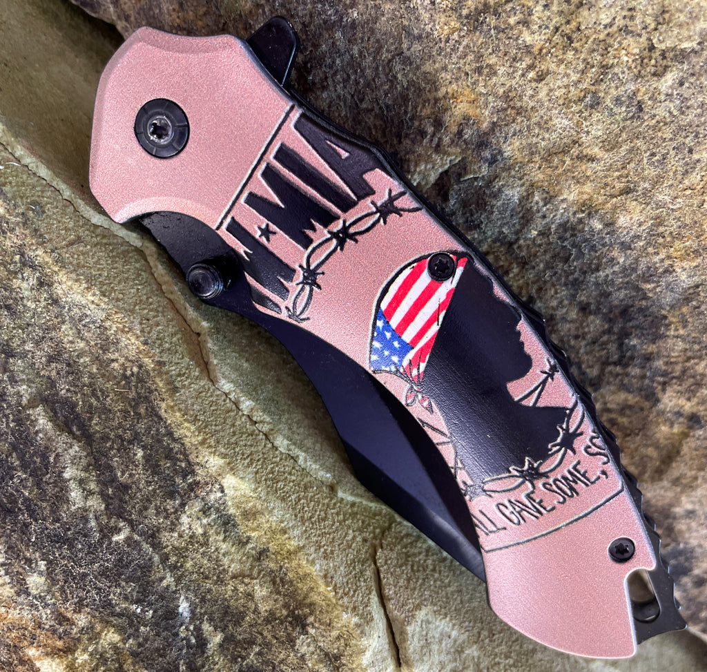 Prisoner of War POW MIA American Flag Combat Spring Assisted Knife - Tan SJ-1023-PM-A - AnyTime Blades