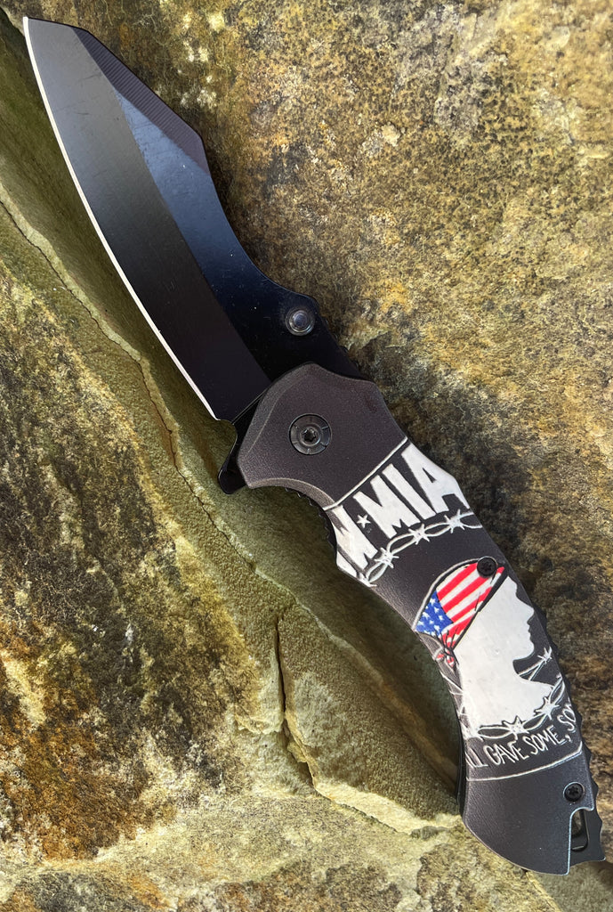 Prisoner of War POW MIA American Flag Combat Spring Assisted Knife - Black SJ-1023-PM-D - AnyTime Blades