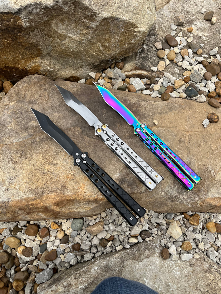 Butterfly Knife Balisong Solid Stainless Handle Reverse Tanto Blade - AnyTime Blades