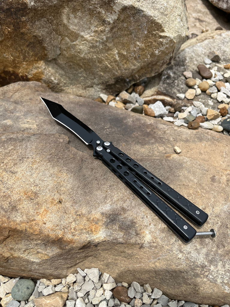 Butterfly Knife Balisong Solid Stainless Handle Reverse Tanto Blade - AnyTime Blades