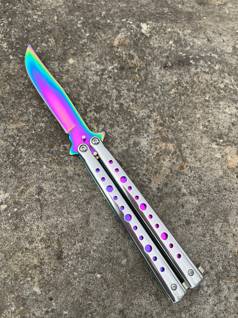 Heavy Duty Balisong Butterfly Knife- Limited Edition Rainbow Blade - AnyTime Blades