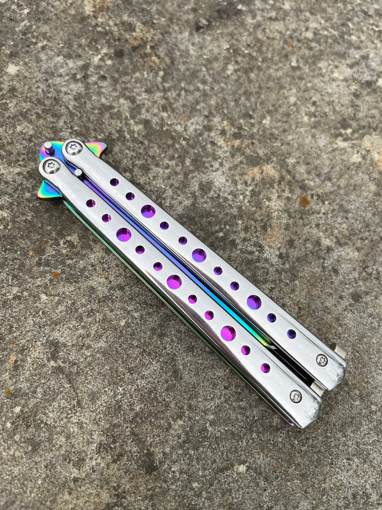 Heavy Duty Balisong Butterfly Knife- Limited Edition Rainbow Blade - AnyTime Blades