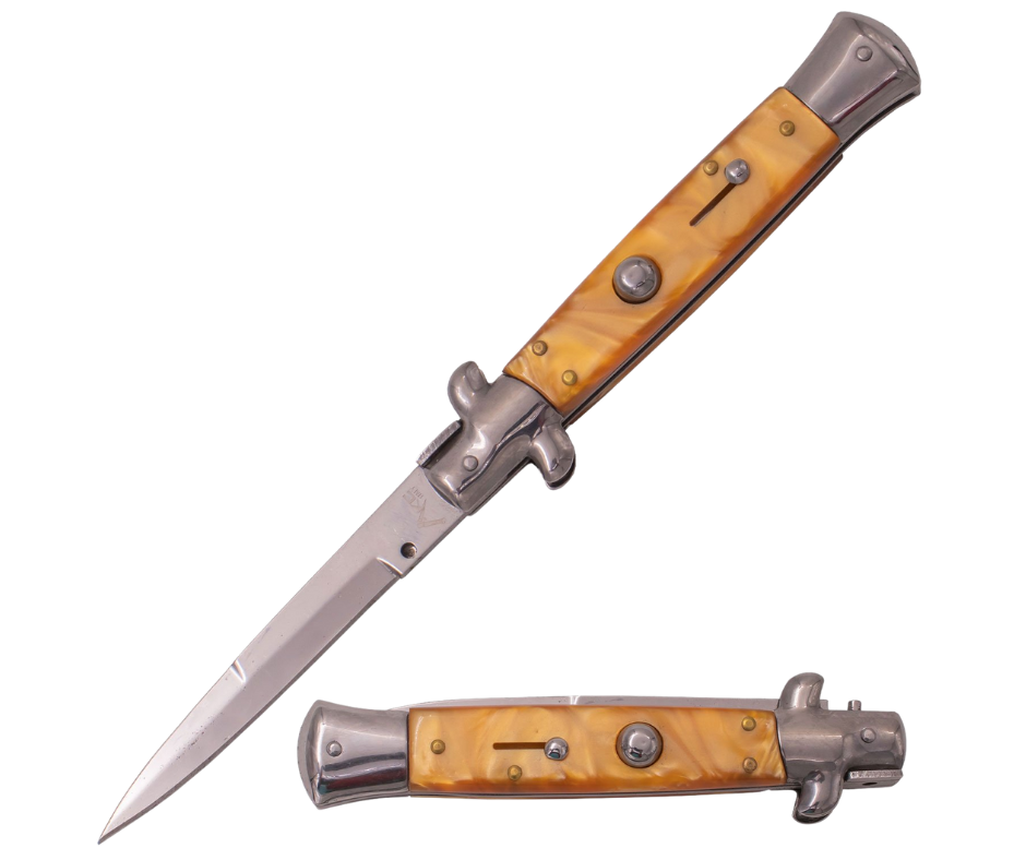 8.65 inch Automatic Stiletto Switchblade Golden Pearl – AnyTime Blades