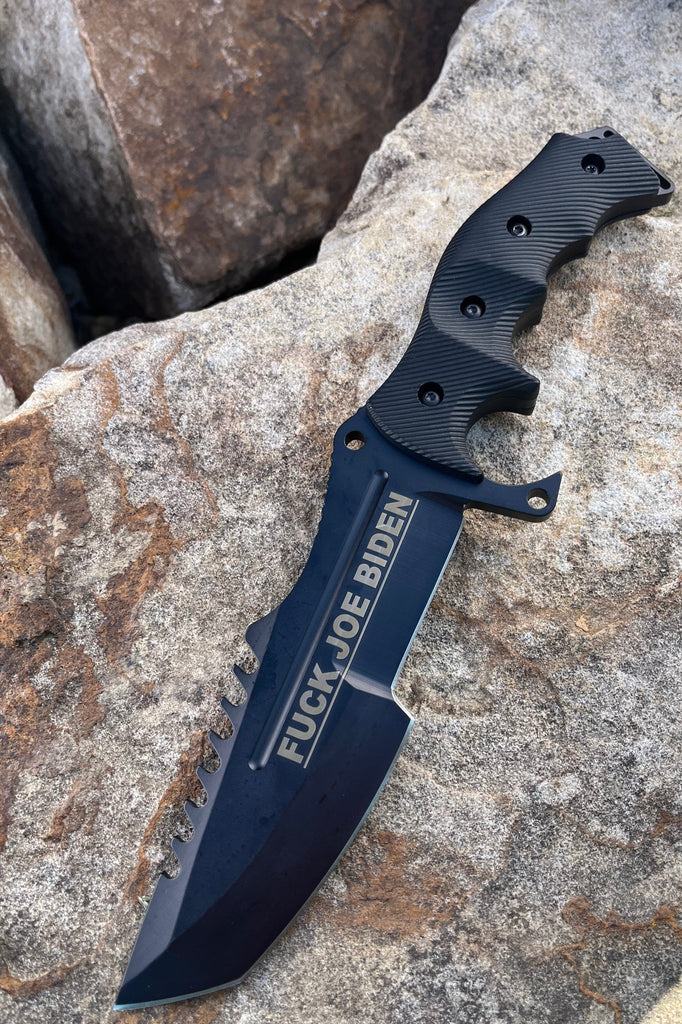 Fuck Joe Biden Tactical Hunting Knife with Case - AnyTime Blades