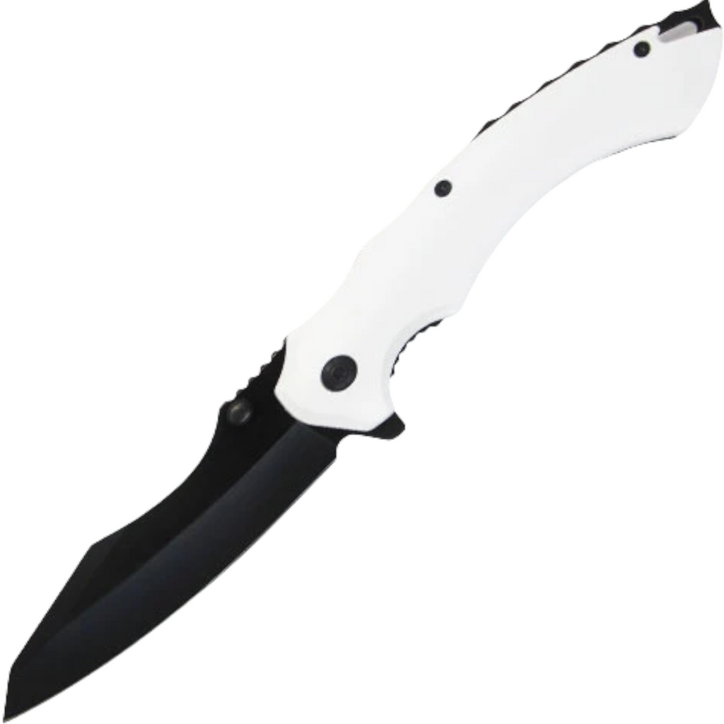 8" Assisted Open White Pocket Knife with Cleaver Blade Tactical Hunting Knife - AnyTime Blades