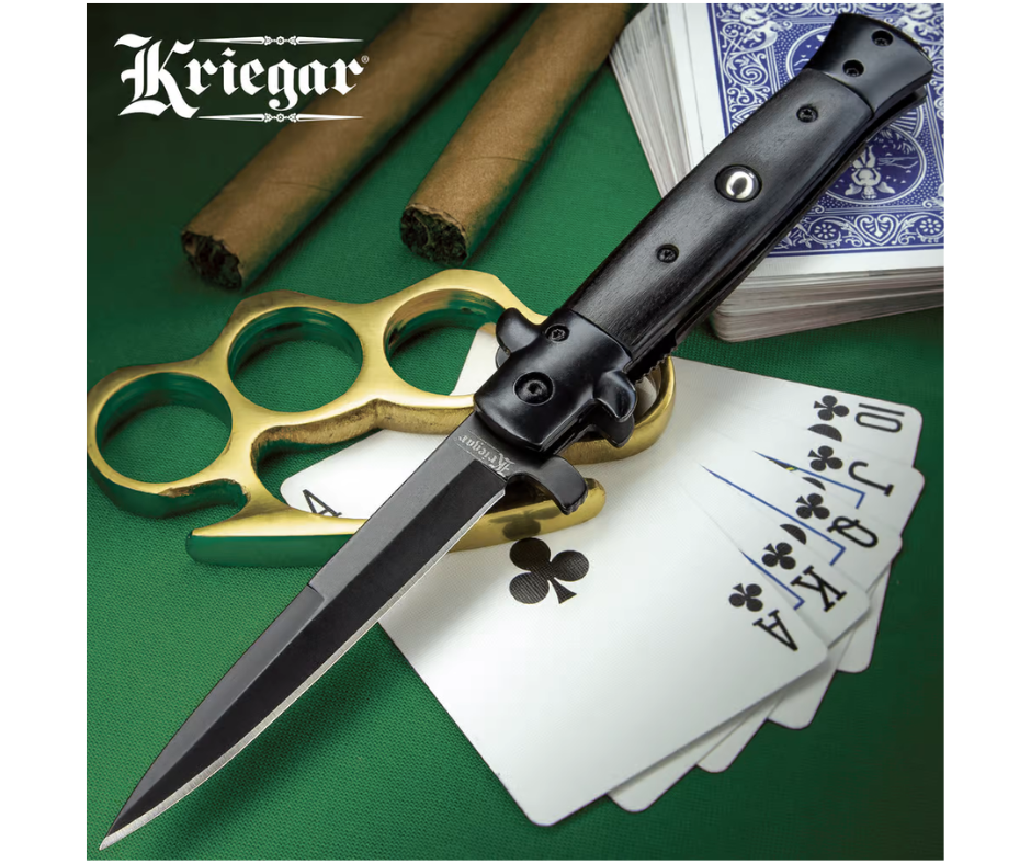 Kriegar Black Stiletto Assisted Opening Pocket Knife - AnyTime Blades