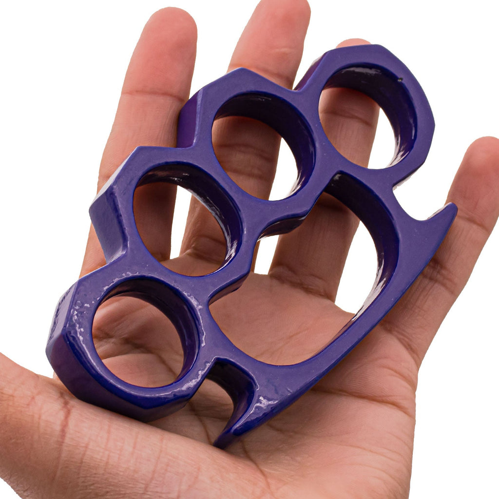 Blue 6.9oz Solid Carbon Steel Brass Knuckles - AnyTime Blades