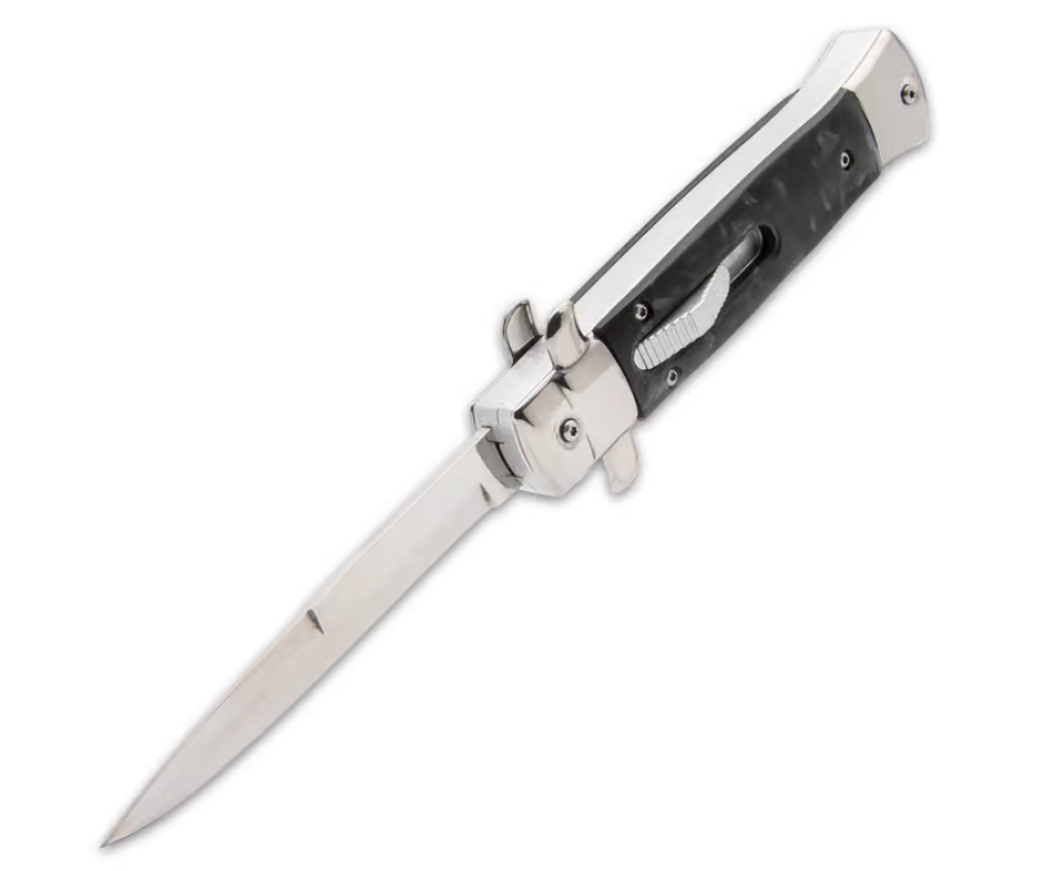 9" Stiletto OTF Knife - Automatic Black Marbelized - AnyTime Blades