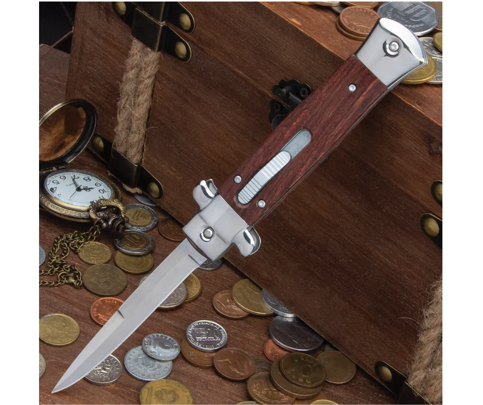 9" Wooden Stiletto Automatic OTF Knife - AnyTime Blades