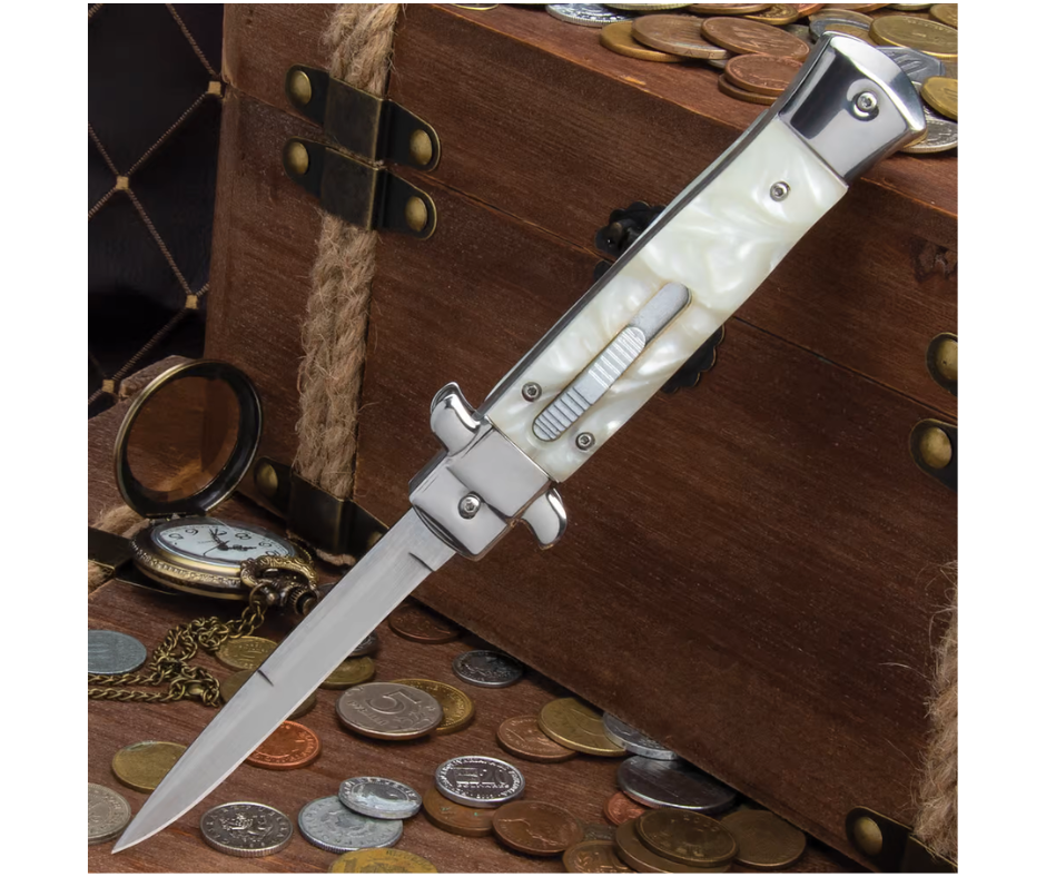 9" Pearl Stiletto Automatic OTF Knife - AnyTime Blades