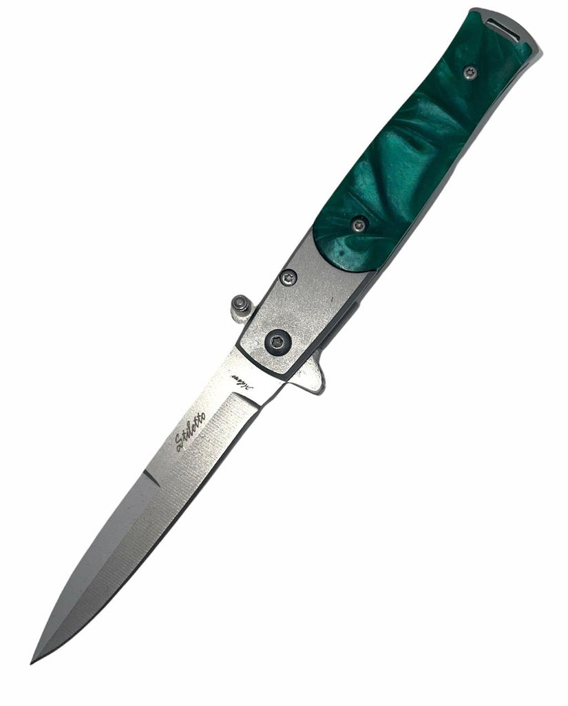 7.25 inch Green Pearl Italian Milano Spring Assisted Open Pocket Knife - AnyTime Blades
