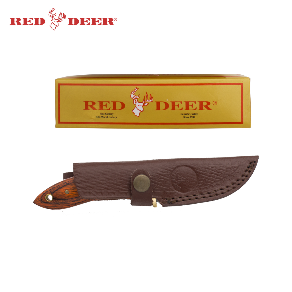7.5 inch Red Deer Red Natural Wood Handle Hunting Knife - AnyTime Blades