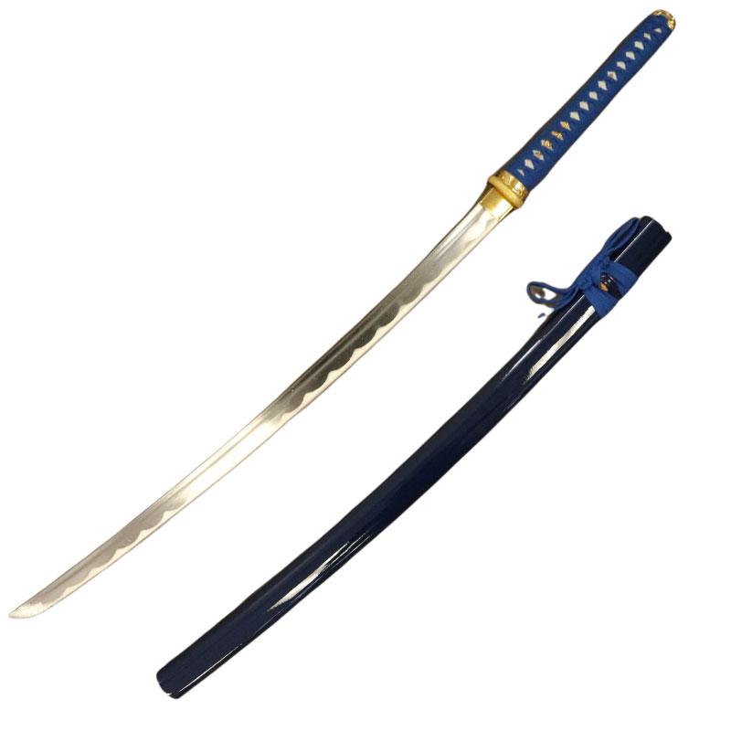 Steel Battle Ready Katana Silver Blade - Blue / Gold - Free Sword Stand - AnyTime Blades