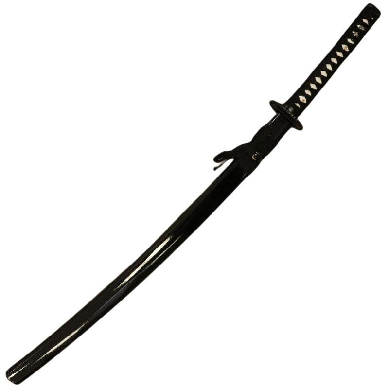 Steel Battle Ready Katana Silver Blade - Black - Free Sword Stand - AnyTime Blades