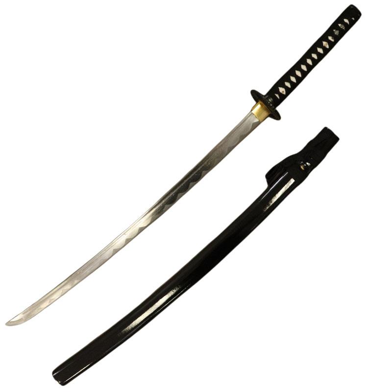 Steel Battle Ready Katana Silver Blade - Black - Free Sword Stand - AnyTime Blades
