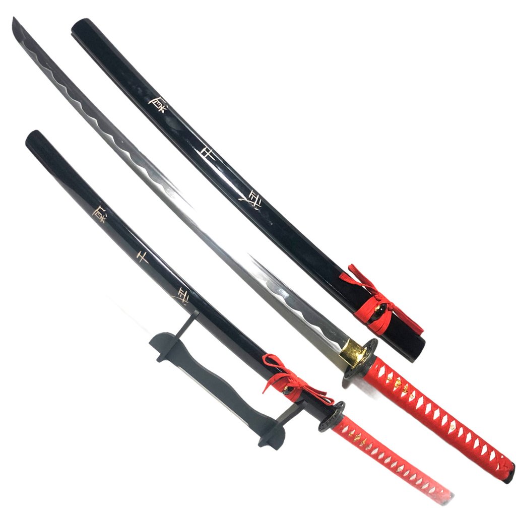 Steel Battle Ready Katana Silver Blade - Red - Free Sword Stand - AnyTime Blades