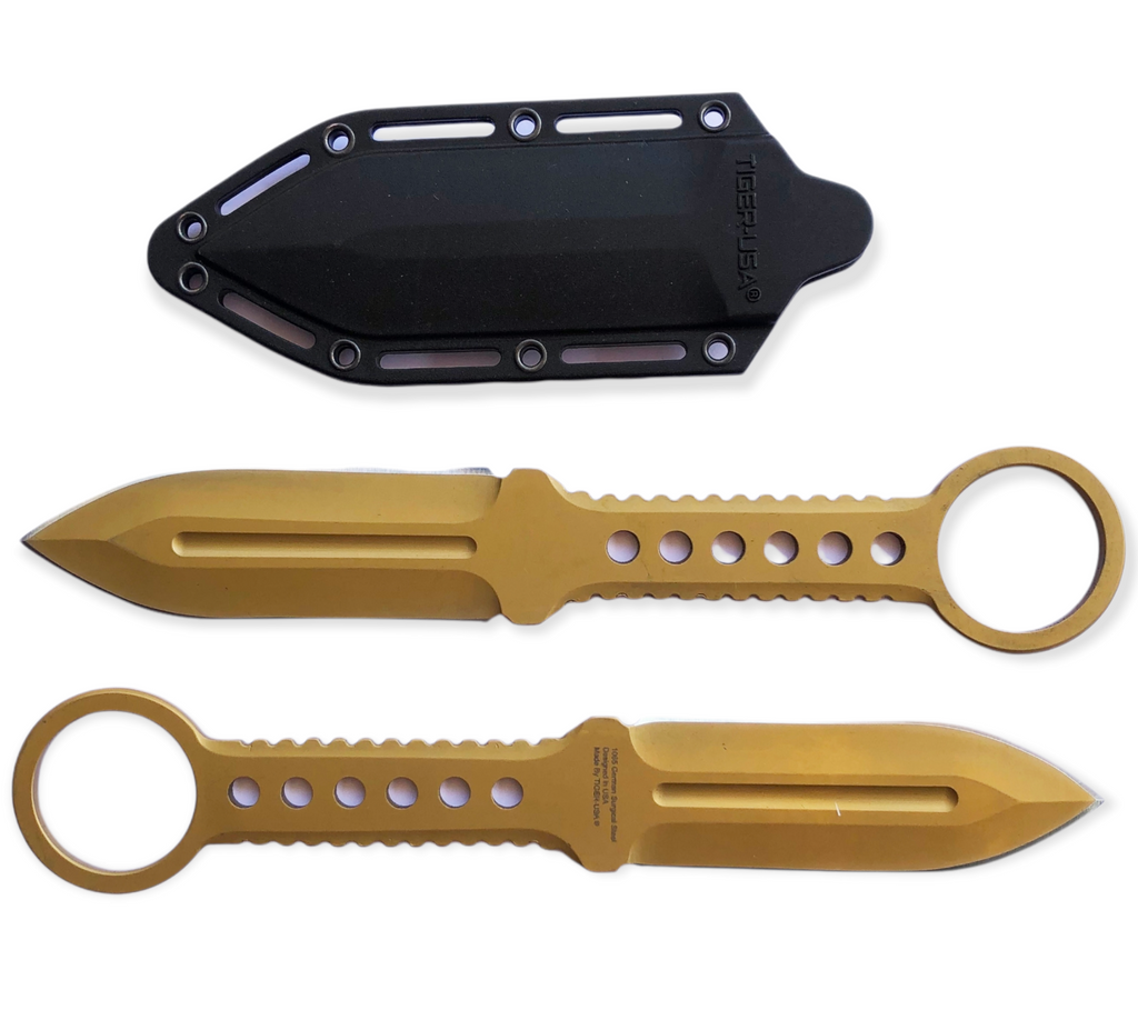 8" Double Edge Gold Tactical Boot Knife - AnyTime Blades