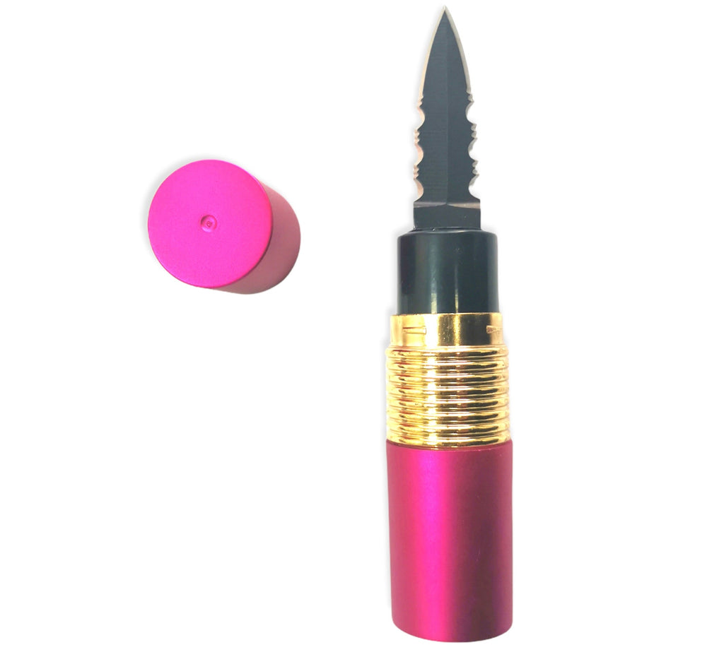 4.5 Inch Pucker-Up Lipstick Hidden Knife Dark Purple with Gold Trim - AnyTime Blades