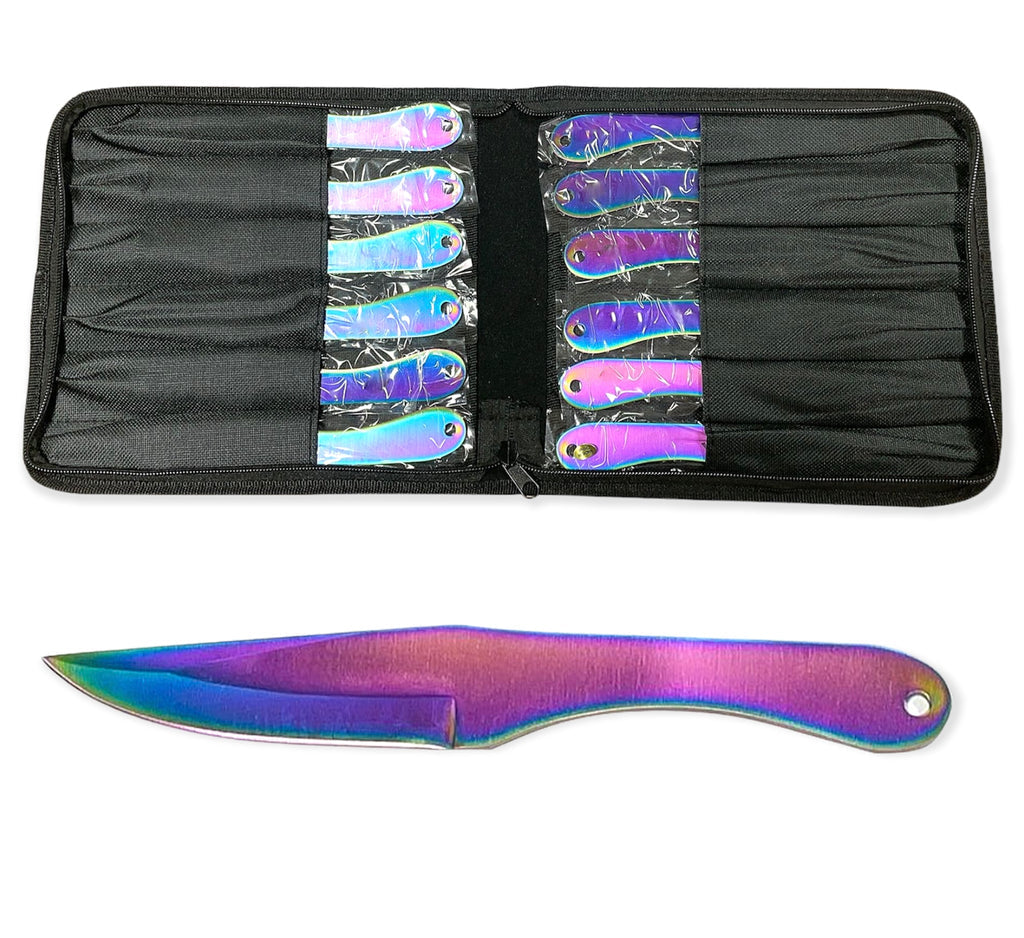 8.5 Inch 12 Piece RAINBOW Throwing Knife Set - AnyTime Blades