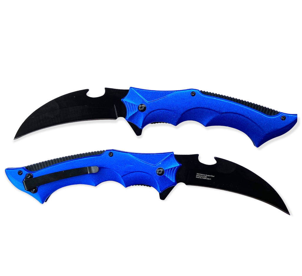 Tiger USA Assisted Opening Blue Karambit Knife - AnyTime Blades