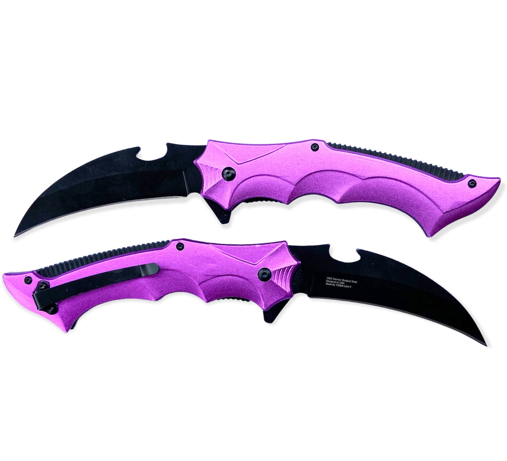 Tiger USA Assisted Opening Purple Karambit Knife - AnyTime Blades