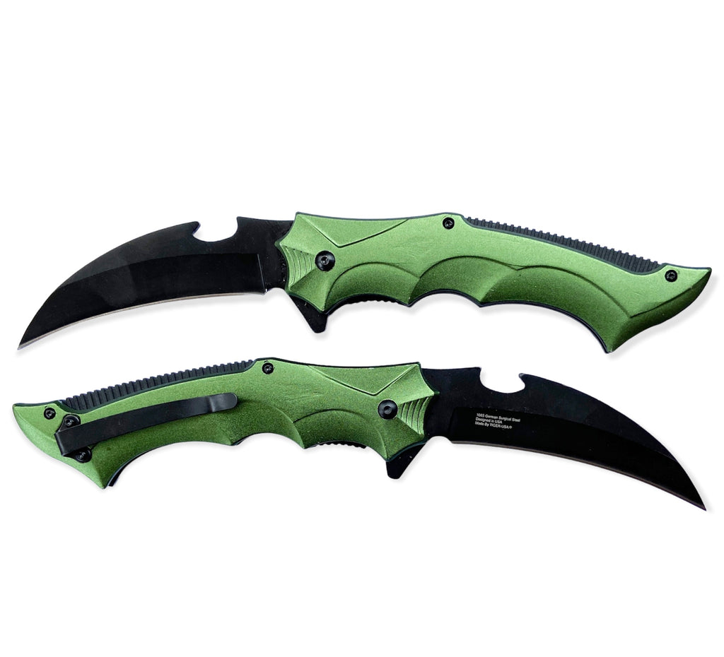 Tiger USA Assisted Opening Green Karambit Knife - AnyTime Blades