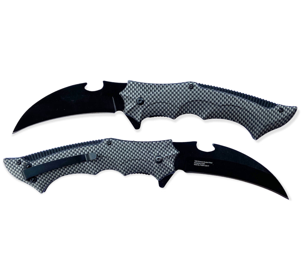 Tiger USA Assisted Opening Carbon Fiber Print Karambit Knife - AnyTime Blades