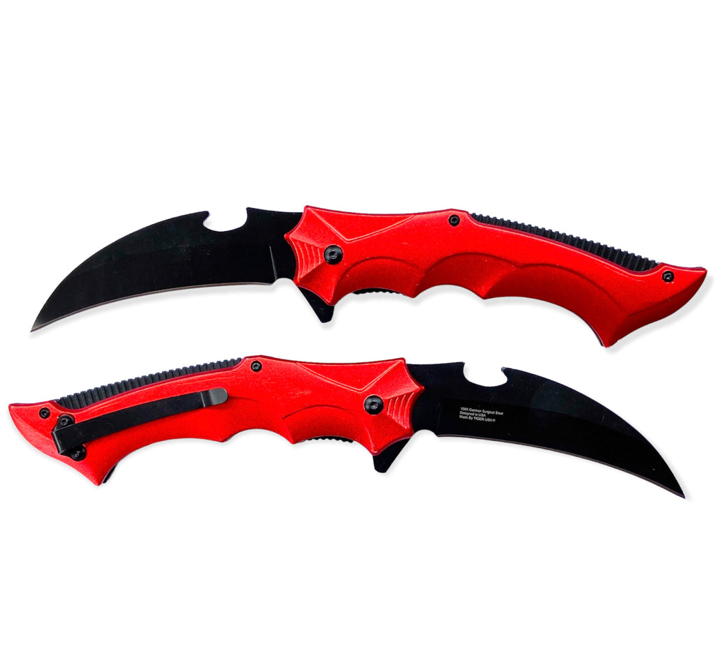 Tiger USA Assisted Opening Red Karambit Knife - AnyTime Blades