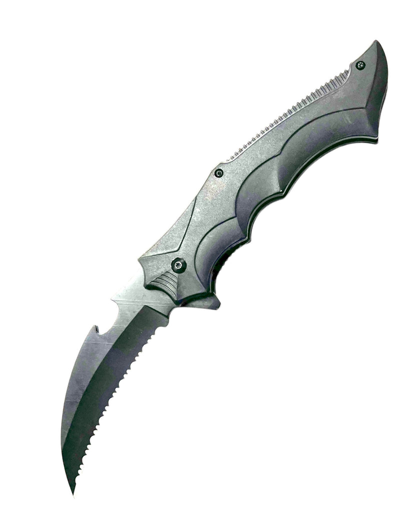 Tiger USA Assisted Opening Black Karambit Knife - BLACK SERRATED BLADE - AnyTime Blades