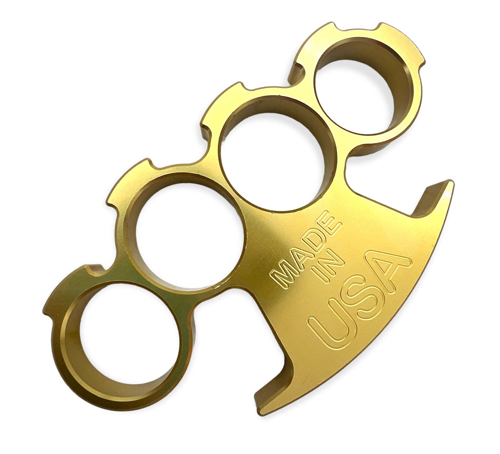 Patriotic brass knuckles with "Made in USA" engraving.