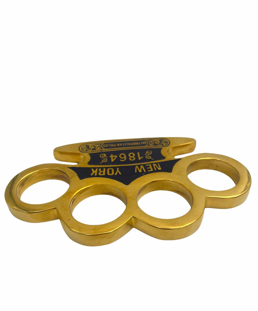 BRASS WITH NEW YORK 1864 NAVY BLUE COLOR FILLED KNUCKLE - AnyTime Blades