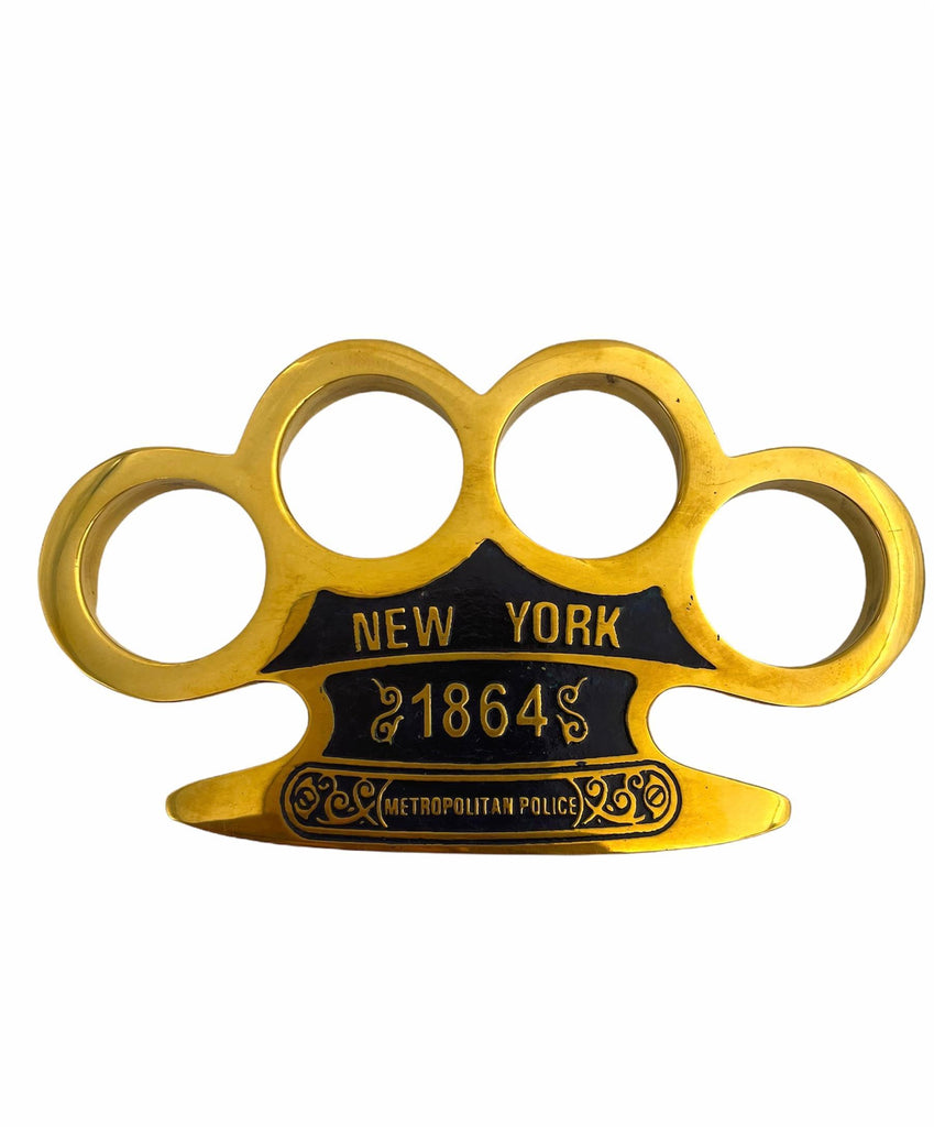 BRASS WITH NEW YORK 1864 NAVY BLUE COLOR FILLED KNUCKLE - AnyTime Blades