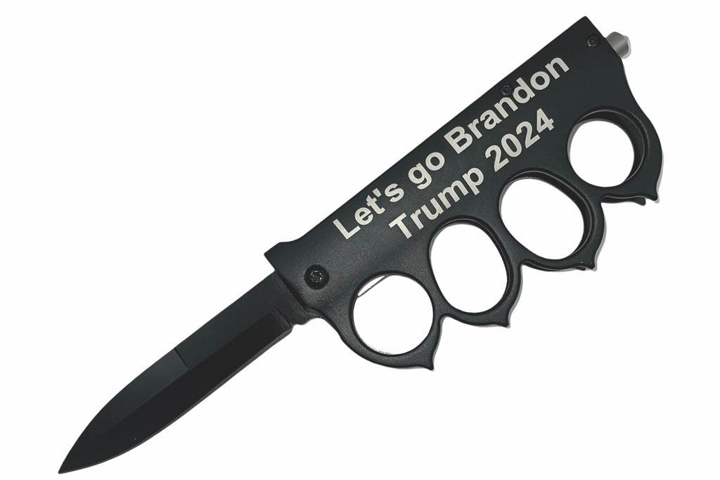 9" Let's go Brandon Trump 2024 Spring Assisted Open American Flag Folding Trench Knife - AnyTime Blades