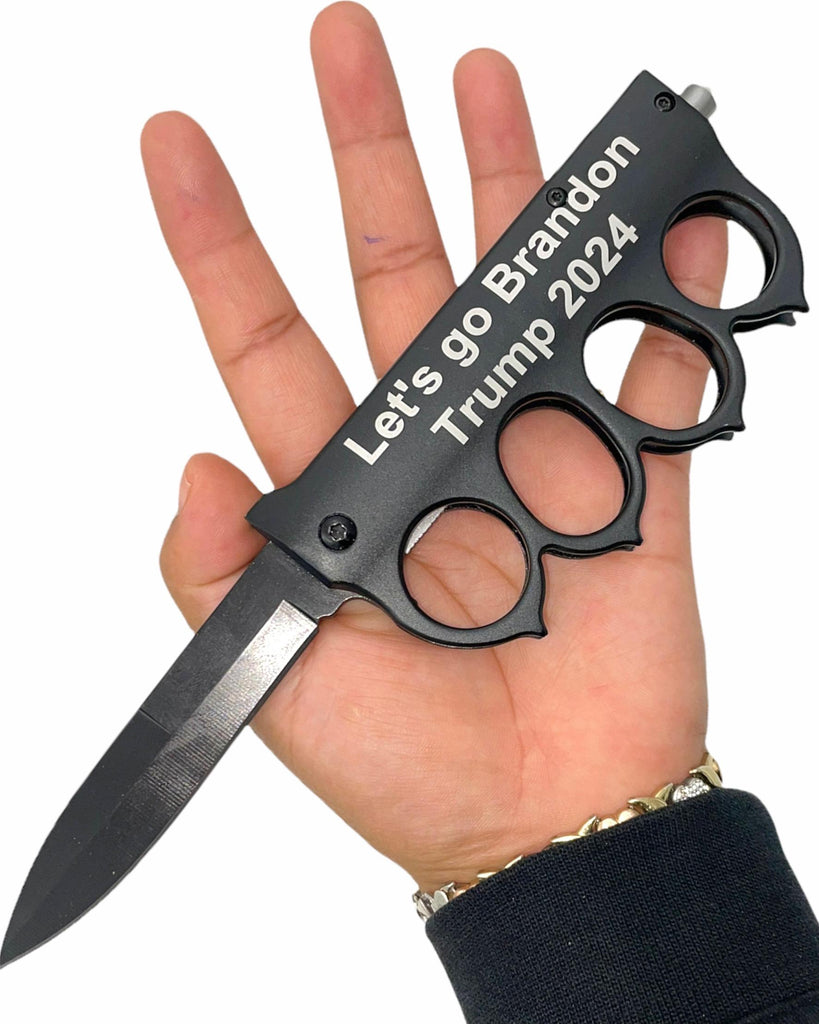 9" Let's go Brandon Trump 2024 Spring Assisted Open American Flag Folding Trench Knife - AnyTime Blades
