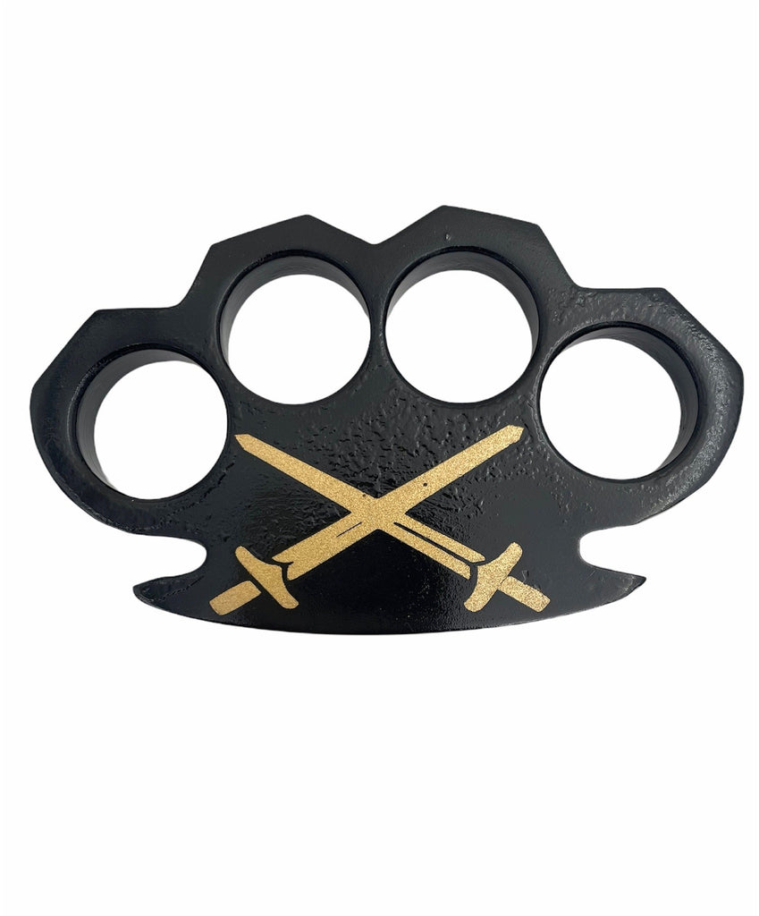 Solid Steel Knuckle Duster Brass Knuckle - Black Golden Sword - AnyTime Blades