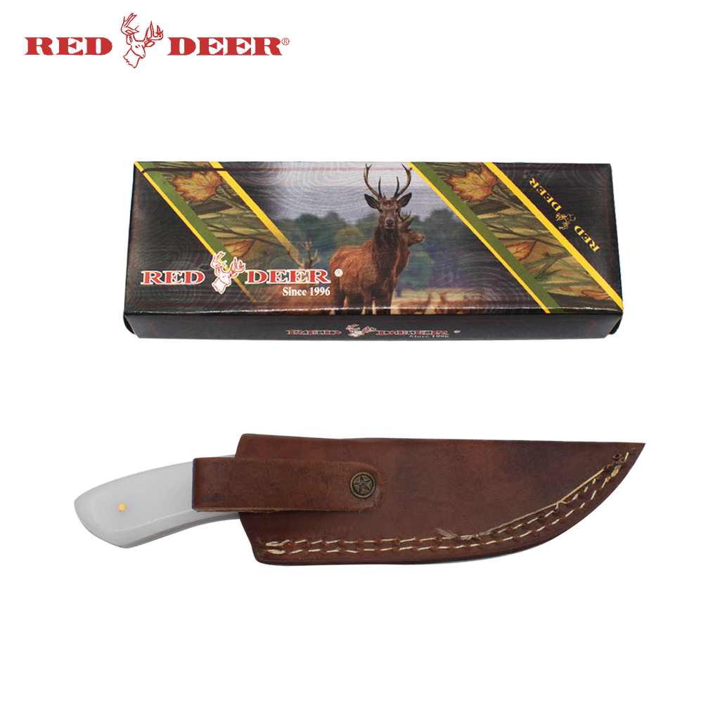 7 in Red Deer Hunting Knife with White Acrylic Handle - AnyTime Blades