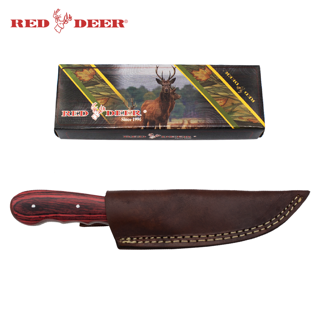 Red Deer Full Tang Red Pakka Wood 8 Inch Hunting Knife - AnyTime Blades