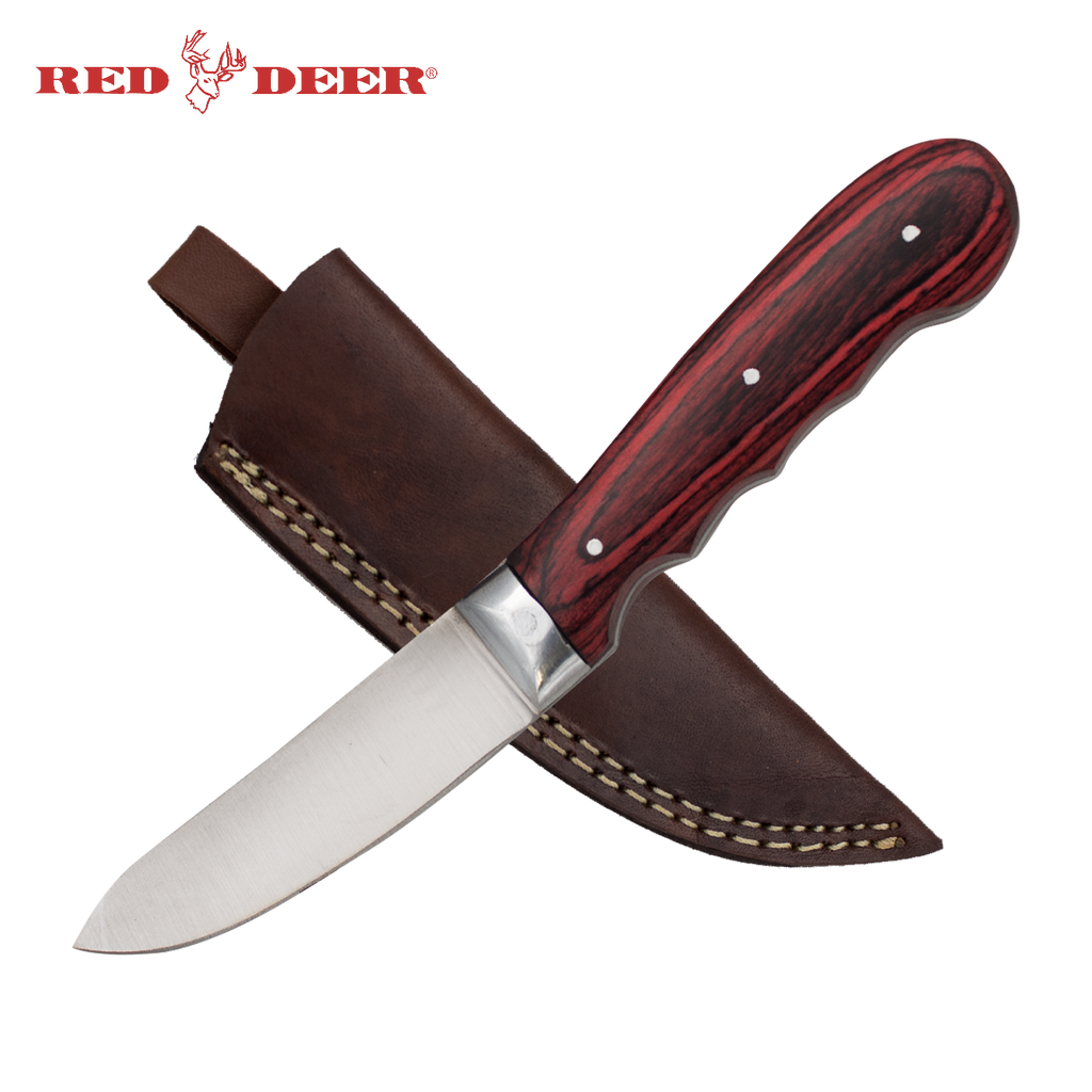 Red Deer Full Tang Red Pakka Wood 8 Inch Hunting Knife - AnyTime Blades