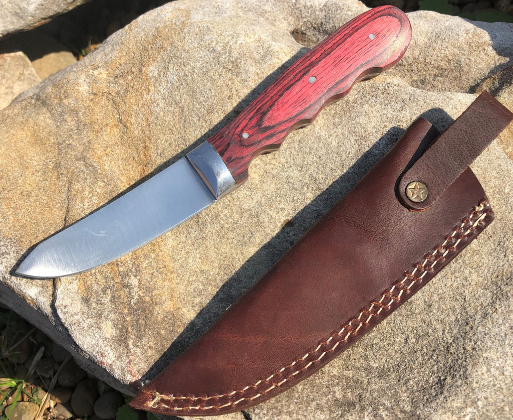 Red Deer Full Tang Red Pakka Wood 8 Inch Hunting Knife - AnyTime Blades